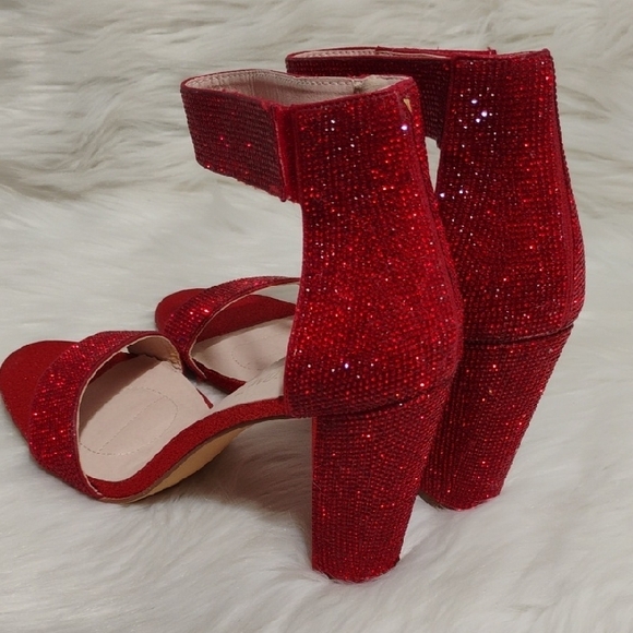 De Blossom Celina Collection Sparkly Red Glitter Block Heel Sandals Sz.10 - Picture 2 of 13